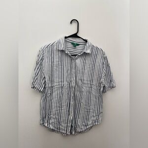 dip Women's Casual White and Blue Striped Button Down Shirt